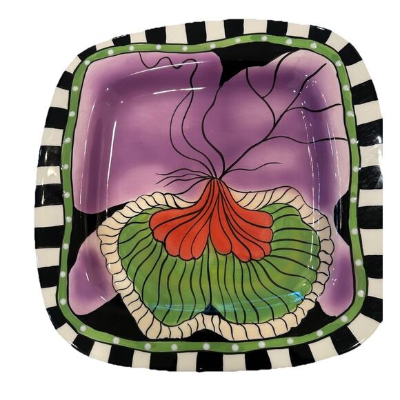 Lynda Cornielle SWAK '04 Flower Plate Hand painted Signed Wall Decor Striped - Picture 1 of 8